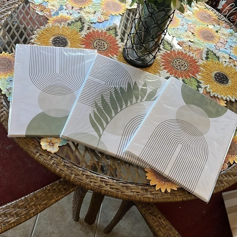 Brand New Set of 3 Wood Framed Canvases Sage Boho Wall Art Minimalist Decor